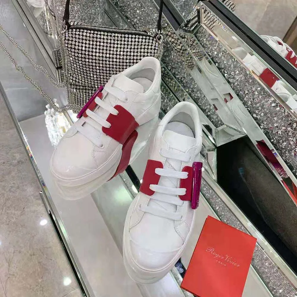 Roger Vivier Viv Skate Lacquered Buckle Sneakers in Soft Leather for Women in Pink