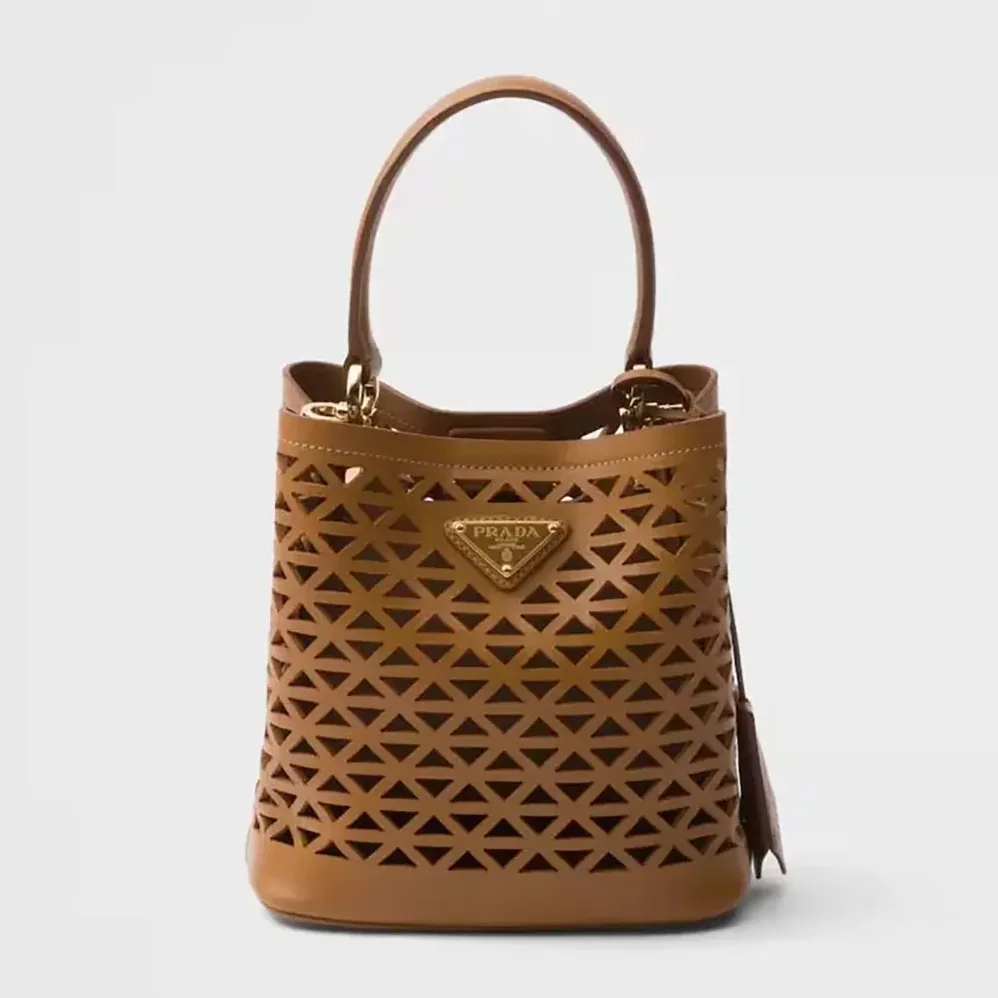 Prada Panier Leather Mini-bag with Cut-out Motif for Women in Brown Prada Panier Leather Mini-bag with Cut-out Motif for Women in Brown