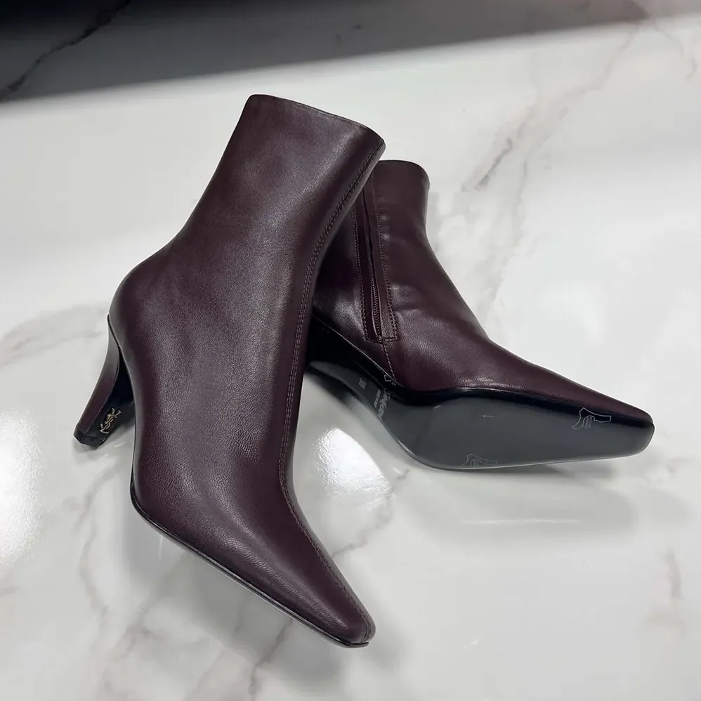 Saint Laurent YSL Jill Booties In Smooth Leather Bordeaux for Women Saint Laurent YSL Jill Booties In Smooth Leather Bordeaux for Women