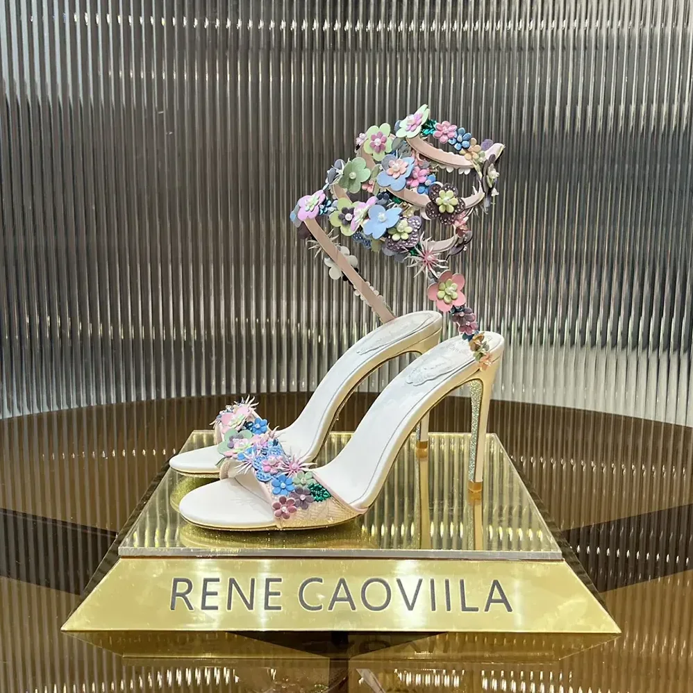 Rene Caovilla Roxanne Sandal with Multicolor Flowers 105 for Women Rene Caovilla Roxanne Sandal with Multicolor Flowers 105 for Women