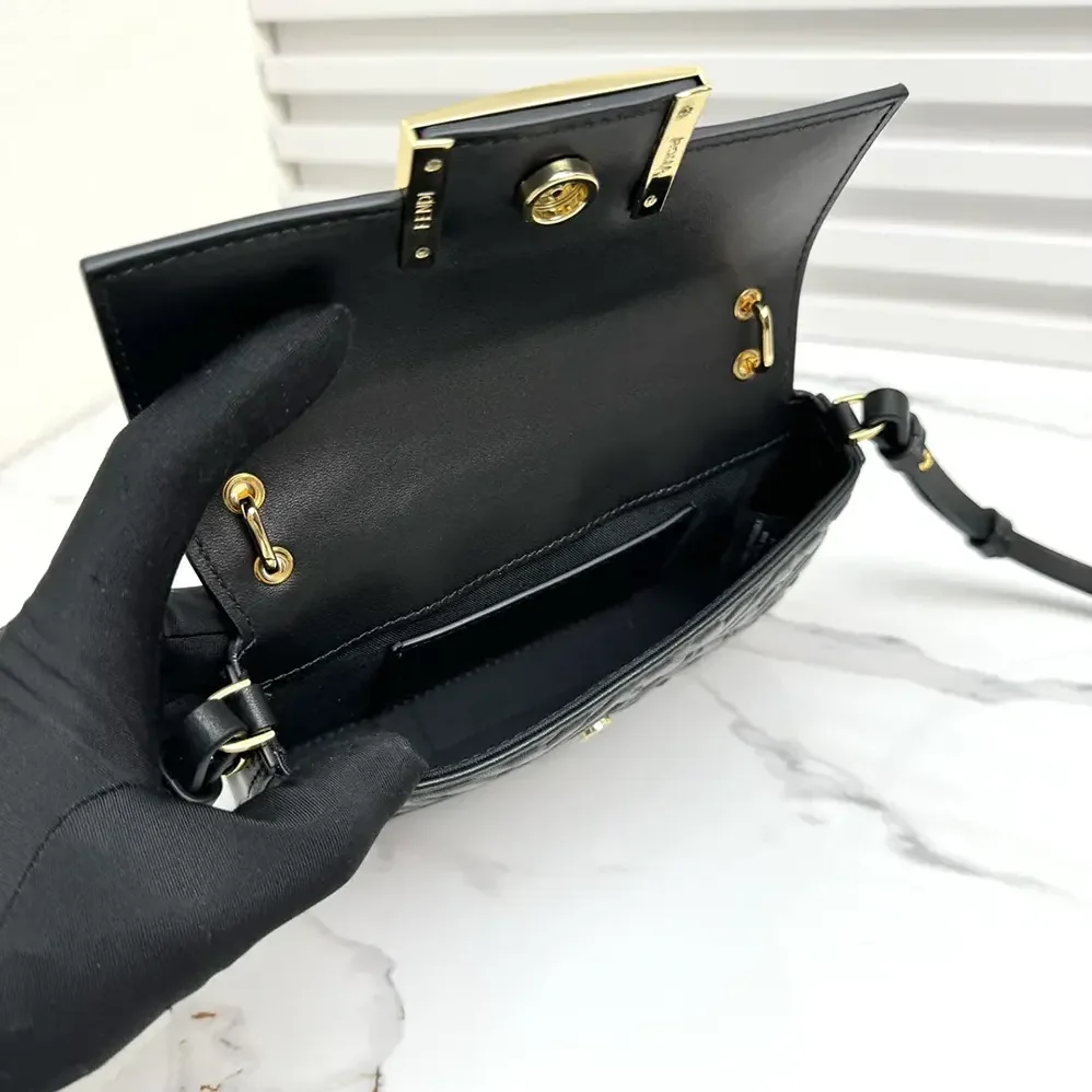 Fendi Baguette Phone Pouch Black Nappa Leather Pouch for Women Fendi Baguette Phone Pouch Black Nappa Leather Pouch for Women