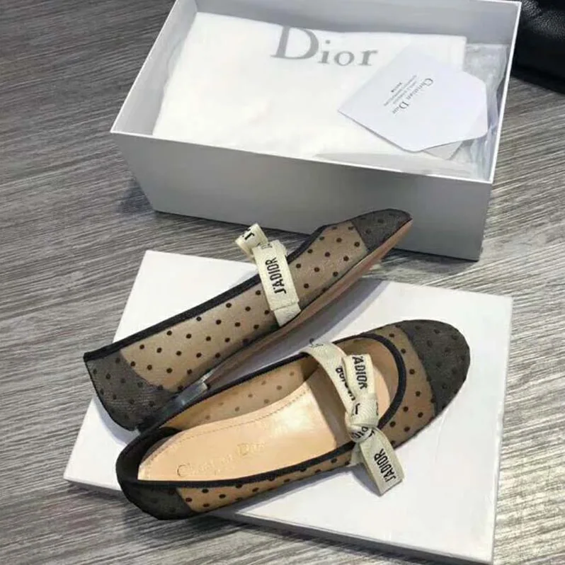 Dior Miss J'adior Dotted Swiss Tulle Ballet Pump for Women in Black