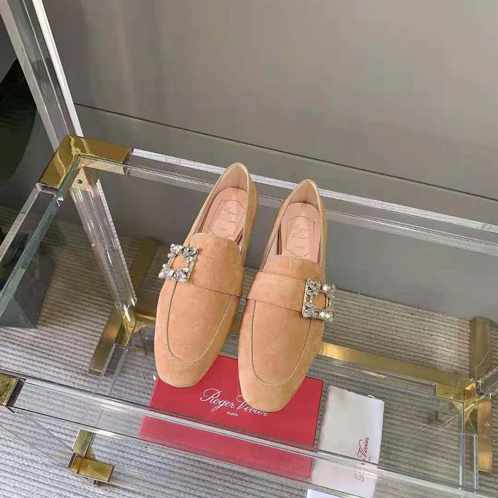 Roger Vivier Mini Broche Vivier Buckle Loafers in Suede for Women Roger Vivier Mini Broche Vivier Buckle Loafers in Suede for Women