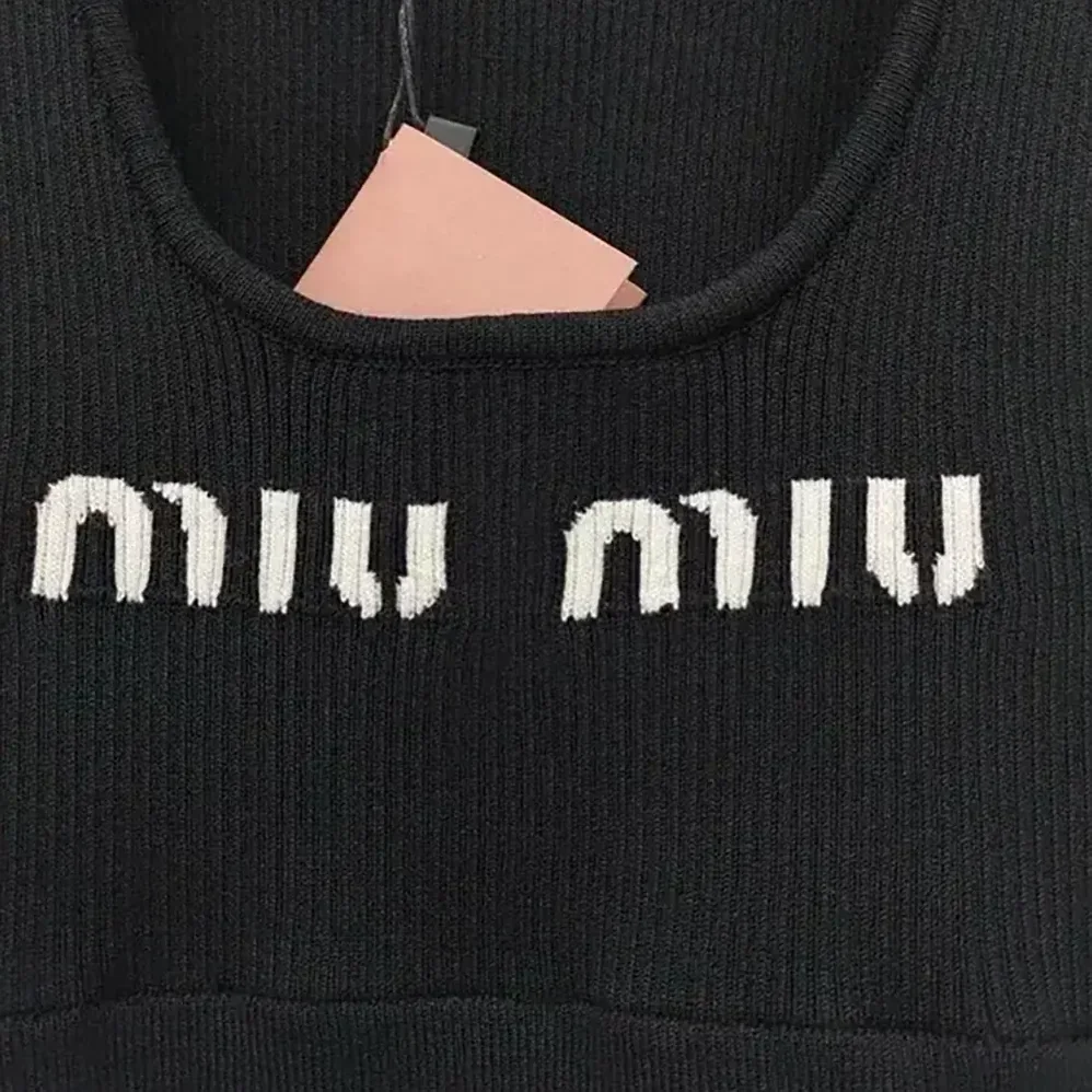 Miu Miu Viscose Top with Intarsia Logo Completes for Women in Black Miu Miu Viscose Top with Intarsia Logo Completes for Women in Black