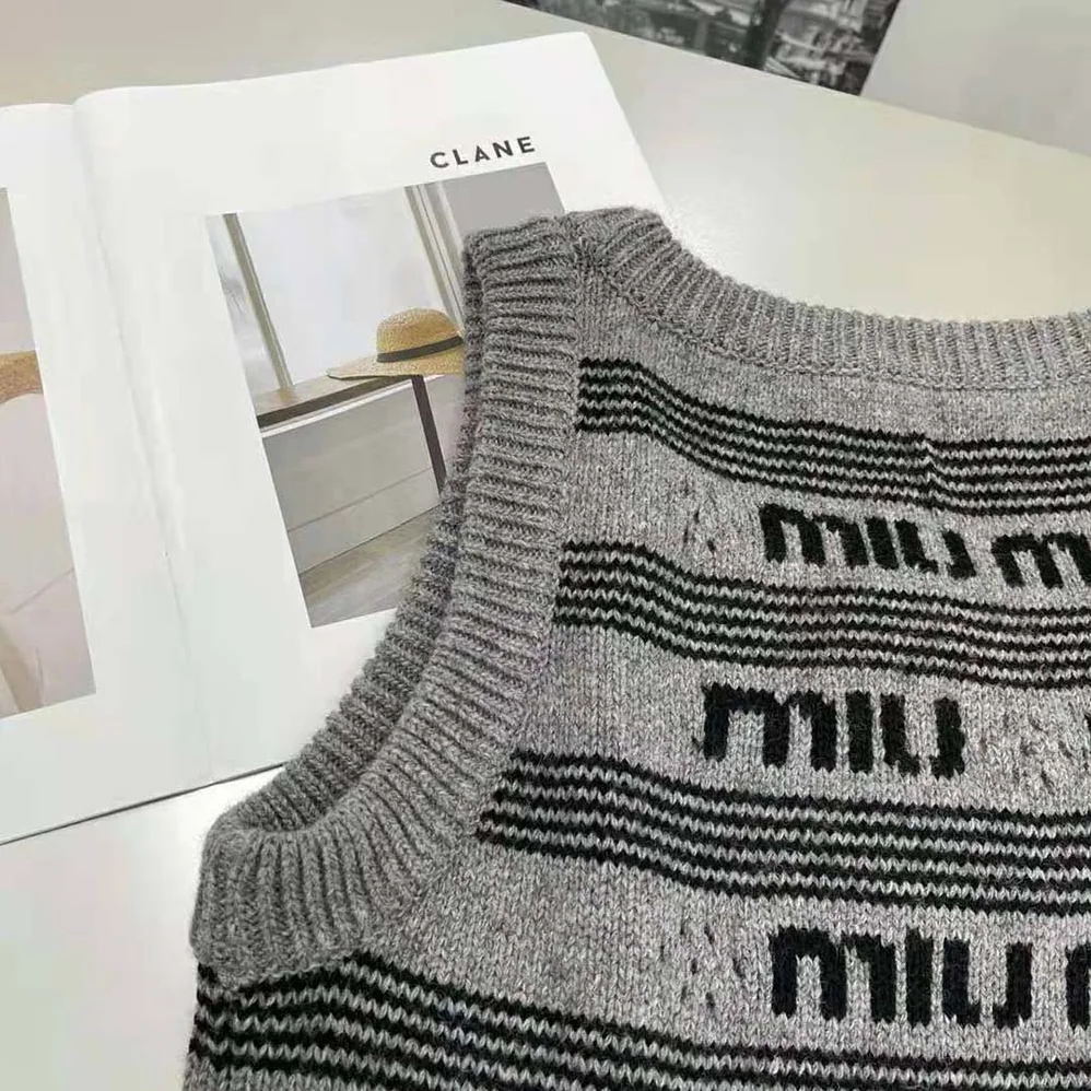 Miu Miu Cashmere Dress with Intarsia-Knit Logo for Women in Gray
