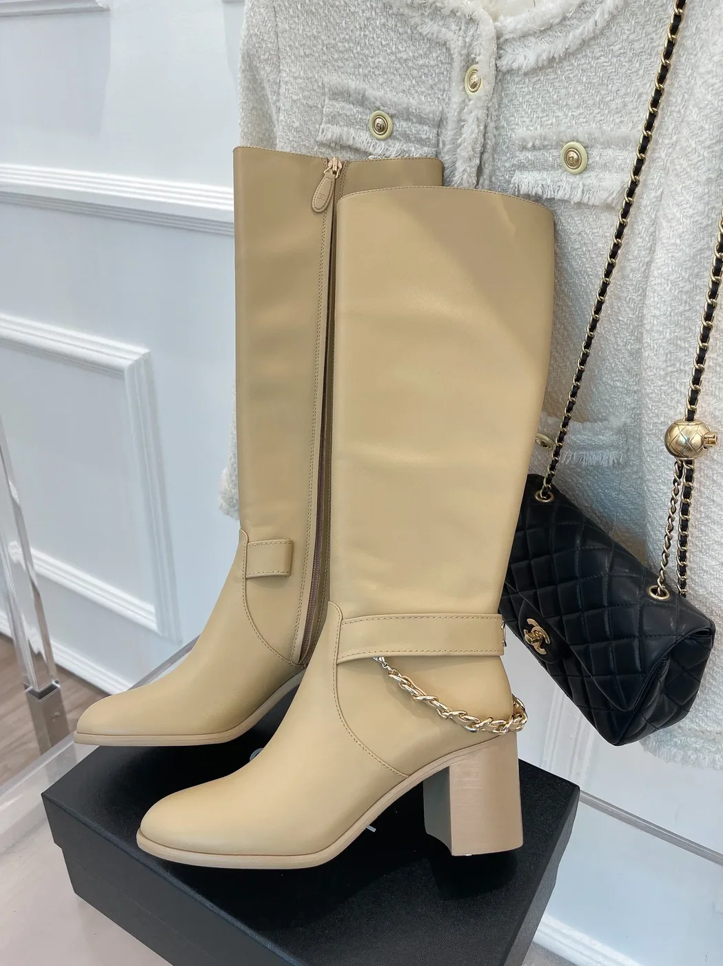 Chanel Lace in Up With Chain Beige / Chanel Lace in Up With Chain Beige /
