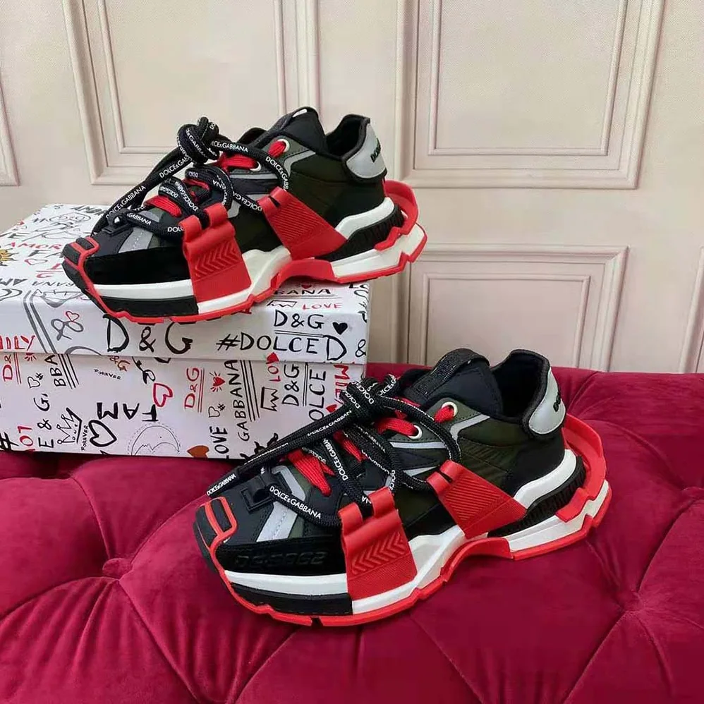 Dolce Gabbana D&G Mixed-Material Space Sneakers for Men in Maroon