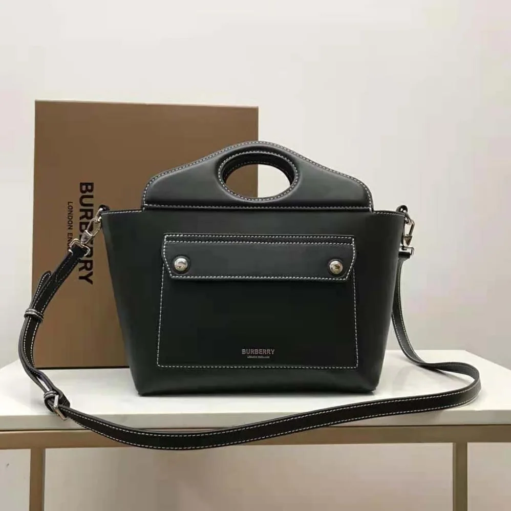 Burberry Mini Leather Soft Pocket Tote for Women in Black