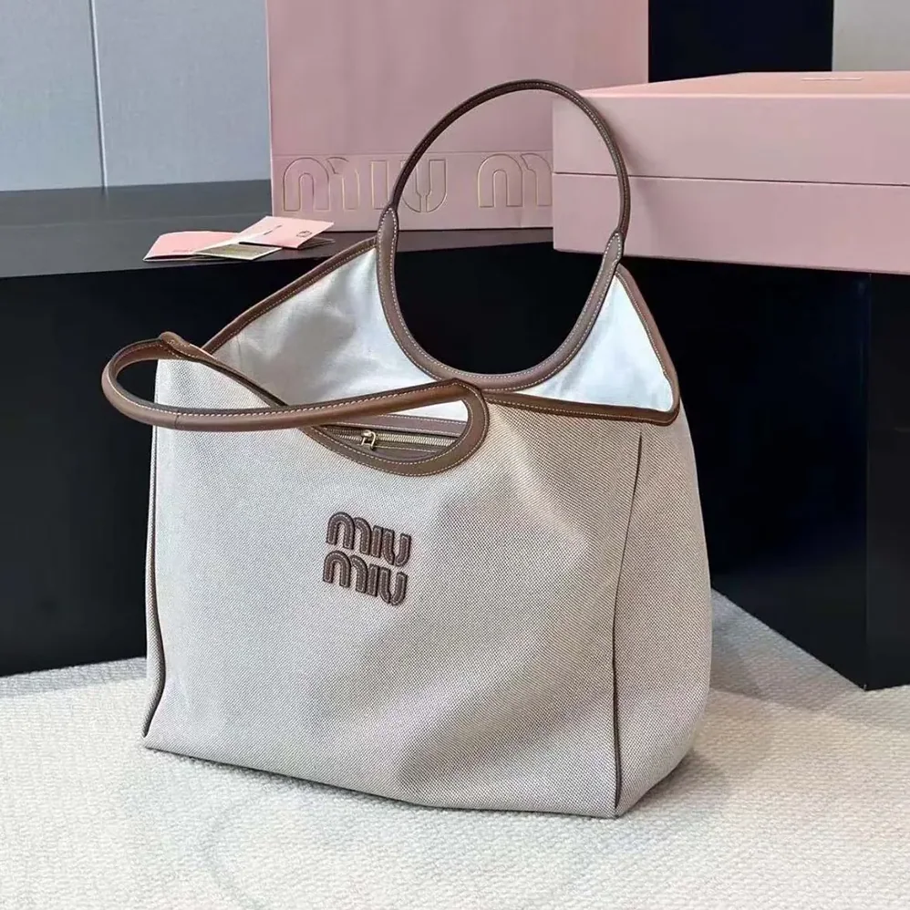 Miu Miu IVY Canvas and Leather Tote Bag for Women