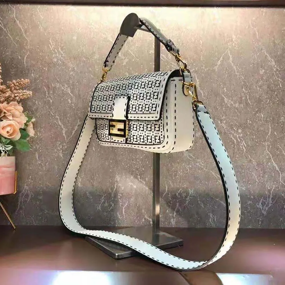 Fendi Baguette Black and White Braided Leather Bag for Women Fendi Baguette Black and White Braided Leather Bag for Women