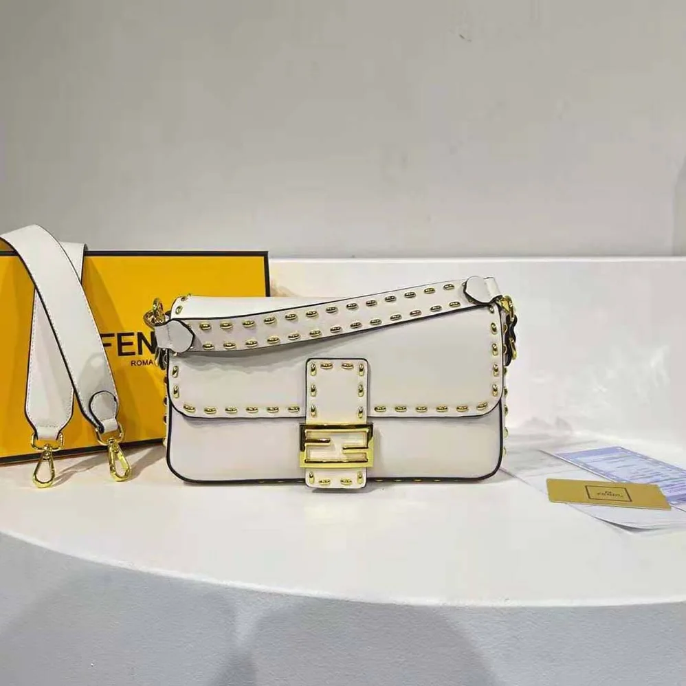 Fendi Conic Medium Baguette White Leather Bag for Women Fendi Conic Medium Baguette White Leather Bag for Women