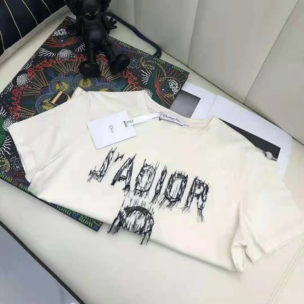 Dior J Adior 8 Embroidered T-shirt White and Navy Blue Cotton Jersey for Women Dior J Adior 8 Embroidered T-shirt White and Navy Blue Cotton Jersey for Women