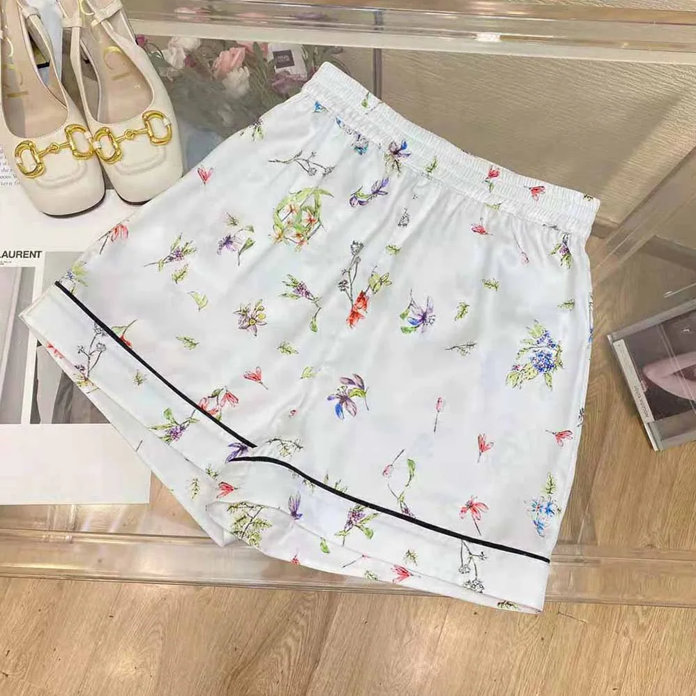 Dior Chez Moi Shorts White Silk Twill with Multicolor D for Women in Constellation Motif Dior Chez Moi Shorts White Silk Twill with Multicolor D for Women in Constellation Motif