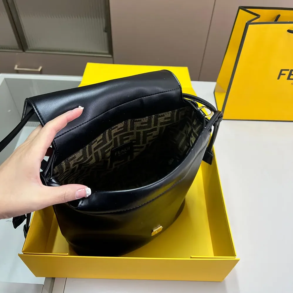 Fendi Cappuccino Black Leather Backpack for Women