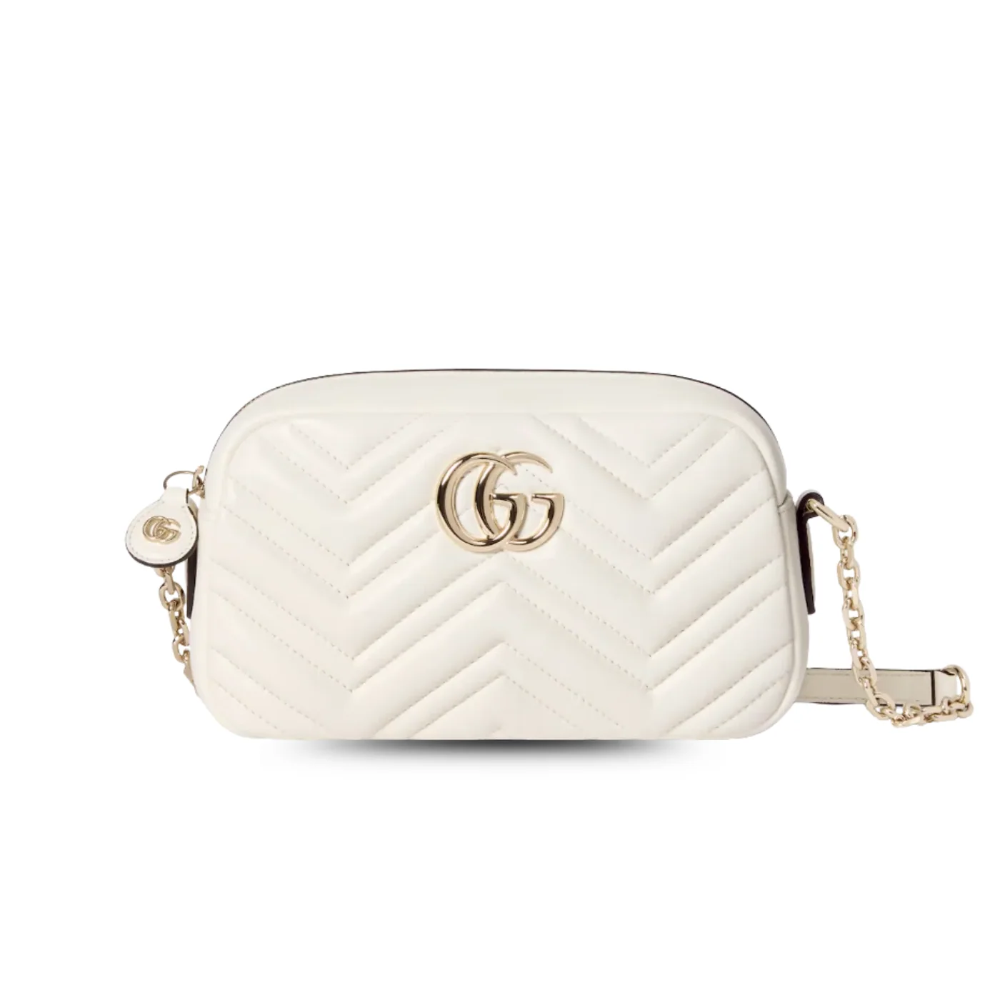 Gucci Marmont Camera Small Shoulder Bag in White Gold Hardware
