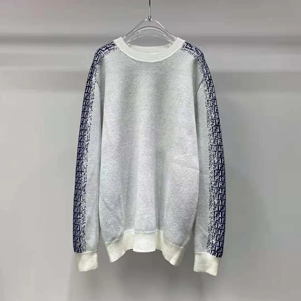 Fendi White Cotton Sweater with an FF Motif for Men Fendi White Cotton Sweater with an FF Motif for Men