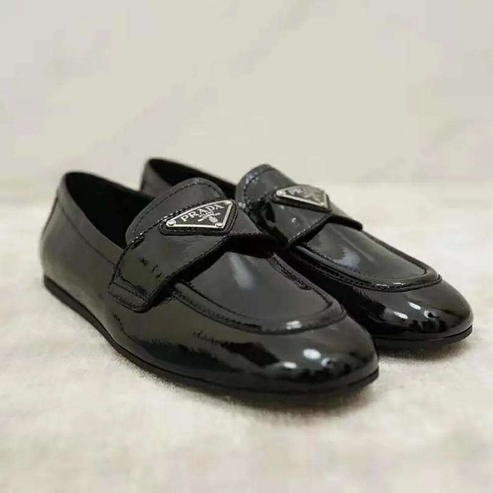 Prada Patent Leather Loafers in 5mm Heel for Women in Black Prada Patent Leather Loafers in 5mm Heel for Women in Black