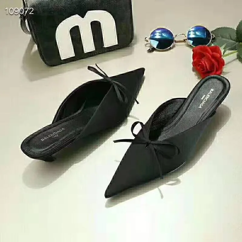Balenciaga Knife Mules Pointed Toe Satin Mules for Women in Black