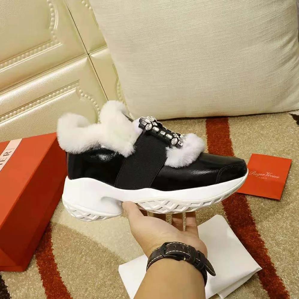 Roger Vivier Viv' Run Shearling Strass Buckle Sneakers in Patent Leather for Women Roger Vivier Viv' Run Shearling Strass Buckle Sneakers in Patent Leather for Women