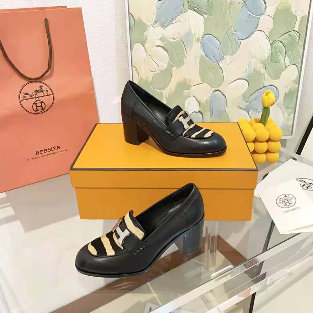 Hermes Dauphine 70 Loafer High Heel Loafer in Calfskin for Women in Black