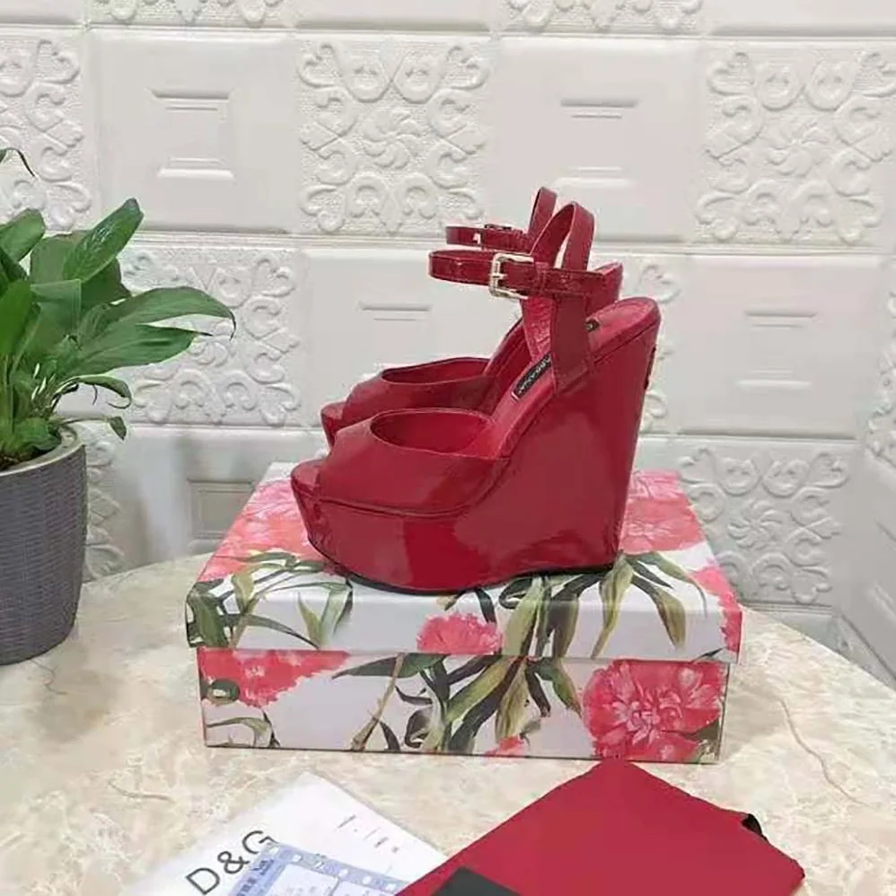 Dolce Gabbana D&G Patent Leather Wedges for Women in Red Dolce Gabbana D&G Patent Leather Wedges for Women in Red