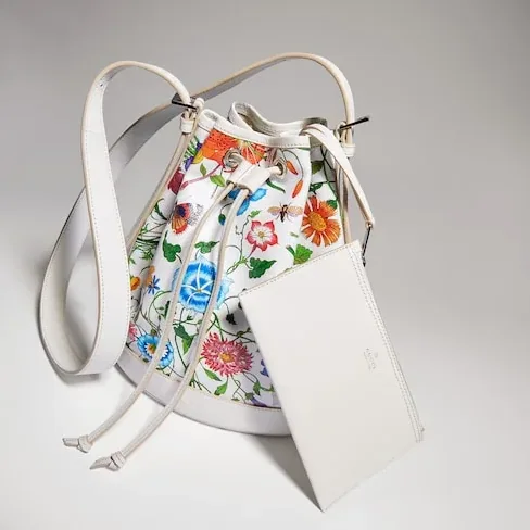 Gucci Venice Small Bucket Bag / White/ Multicolor Gucci Flora Coated Canvas Palladium Hardware