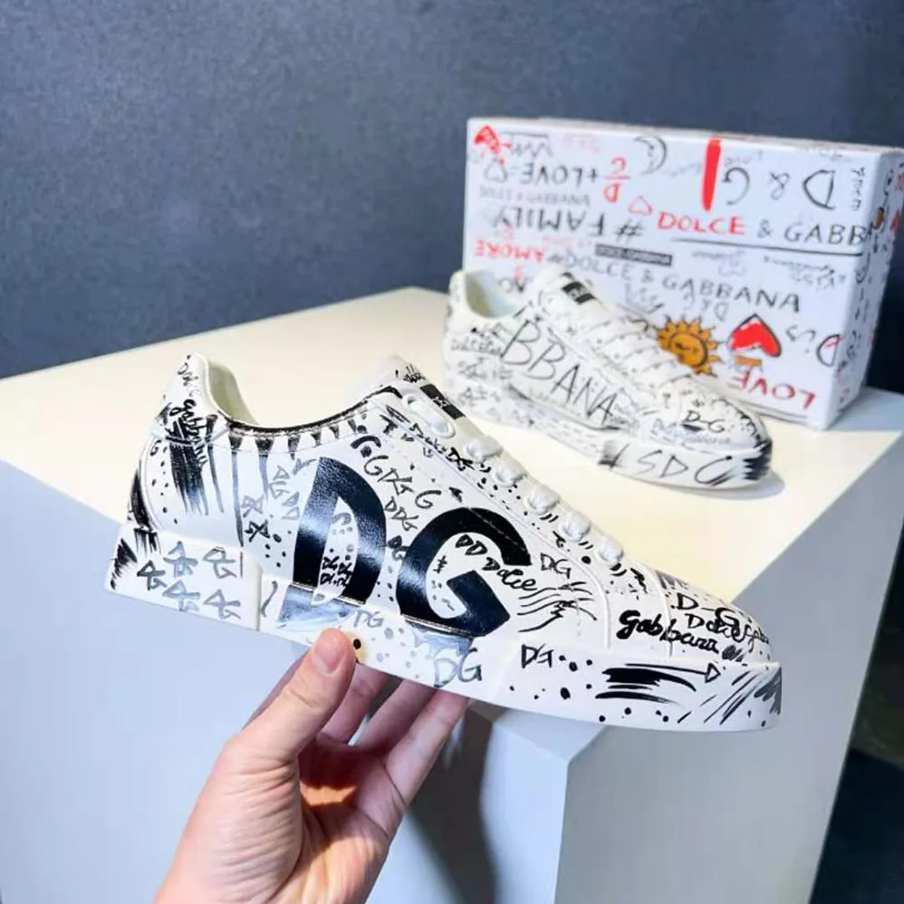 Dolce Gabbana D&G Calfskin Portofino Sneakers with Logo Print for Unisex Dolce Gabbana D&G Calfskin Portofino Sneakers with Logo Print for Unisex