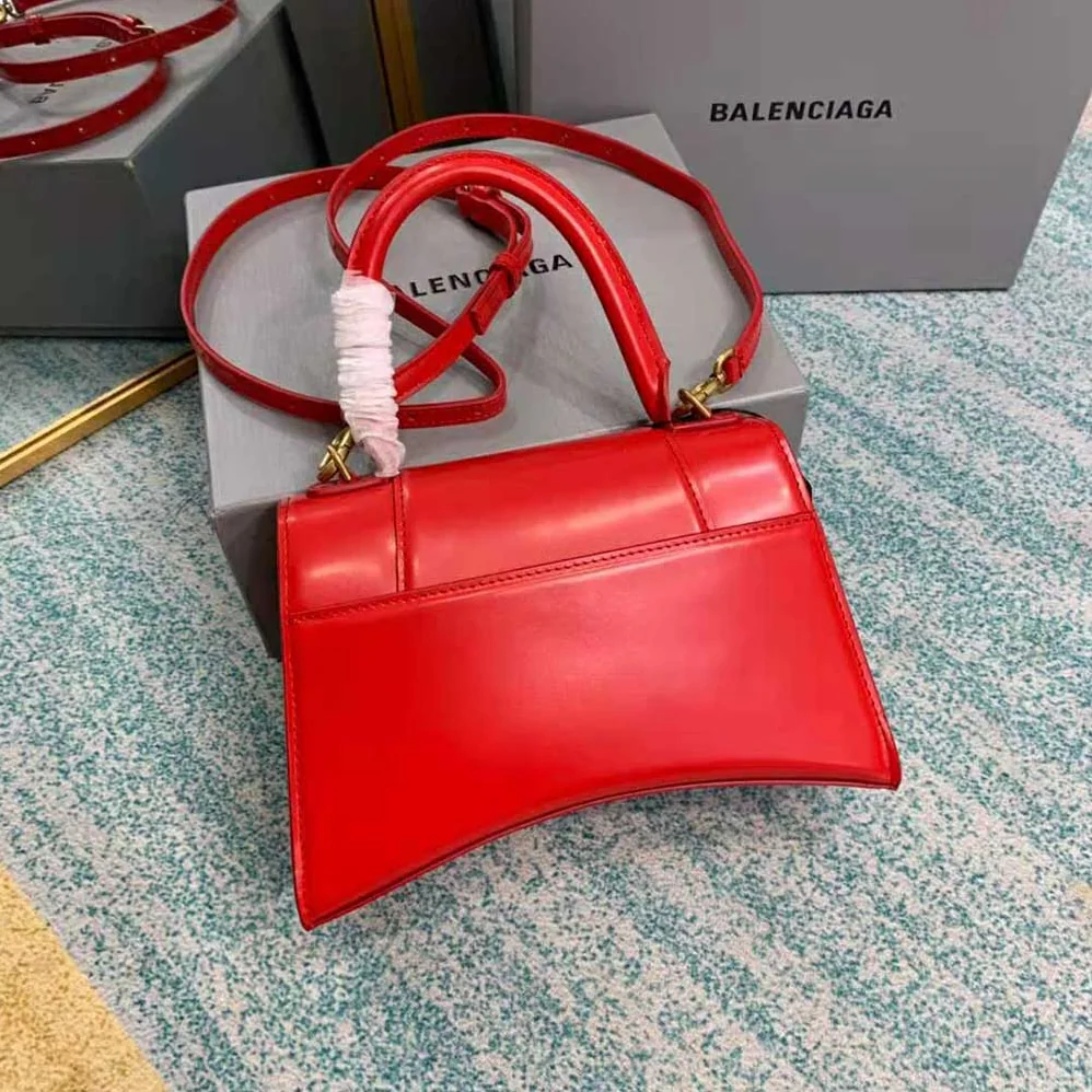 Balenciaga Hourglass Small Top Handle Bag in Shiny Box Calfskin for Women in Red
