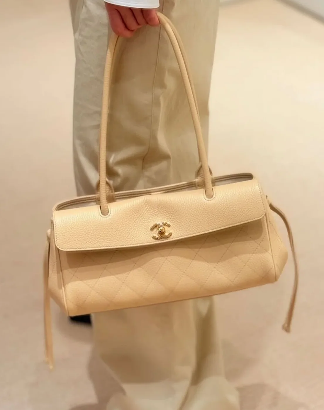 Chanel Small Shopping Shoulder Bag in Light Beige Gold Hardware Chanel Small Shopping Shoulder Bag in Light Beige Gold Hardware