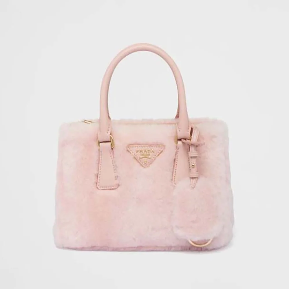 Prada Prada Galleria Shearling Mini-Bag for Women in Pink Prada Prada Galleria Shearling Mini-Bag for Women in Pink