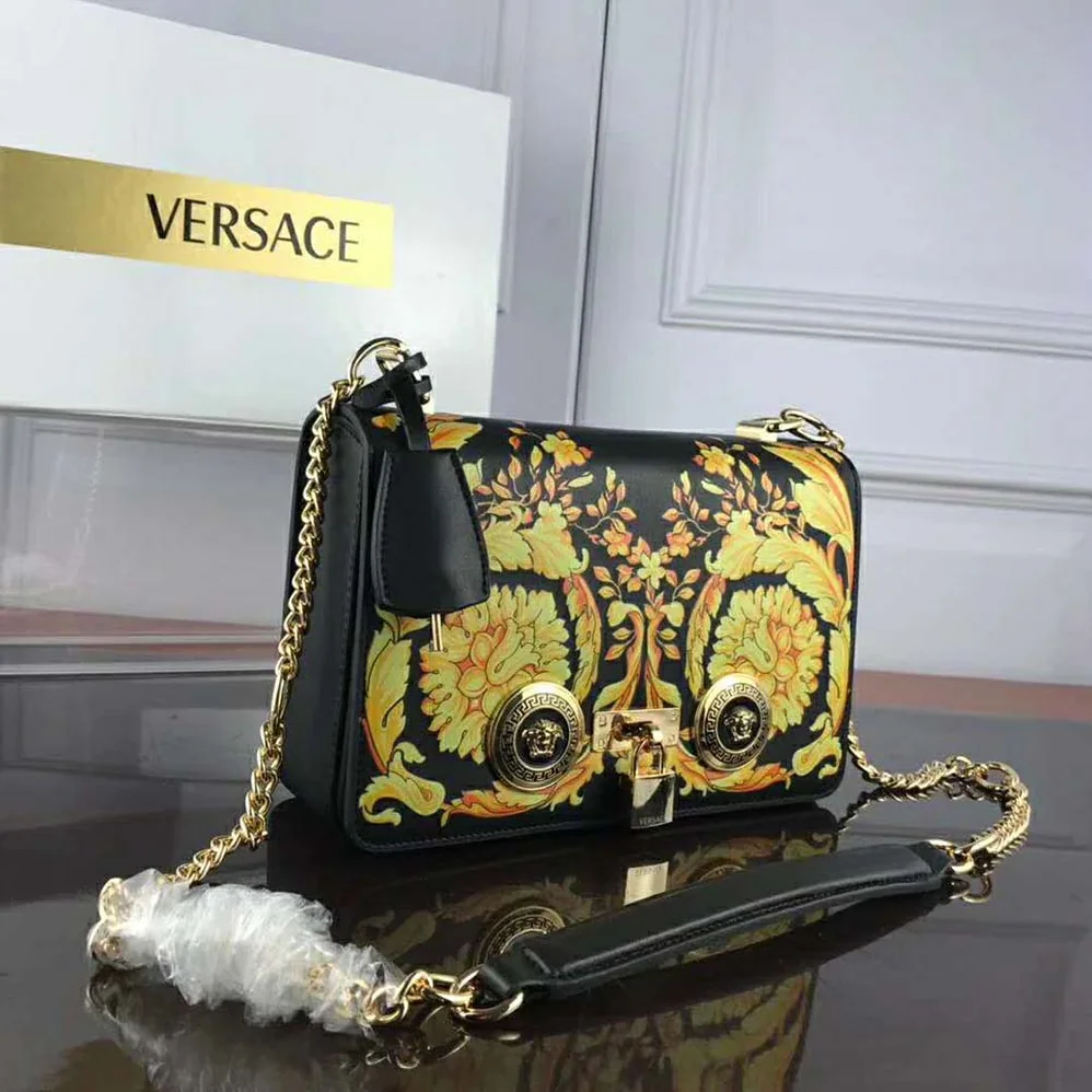 Versace Medium Barocco Icon Shoulder Bag Calf Leather for Women in Black Versace Medium Barocco Icon Shoulder Bag Calf Leather for Women in Black