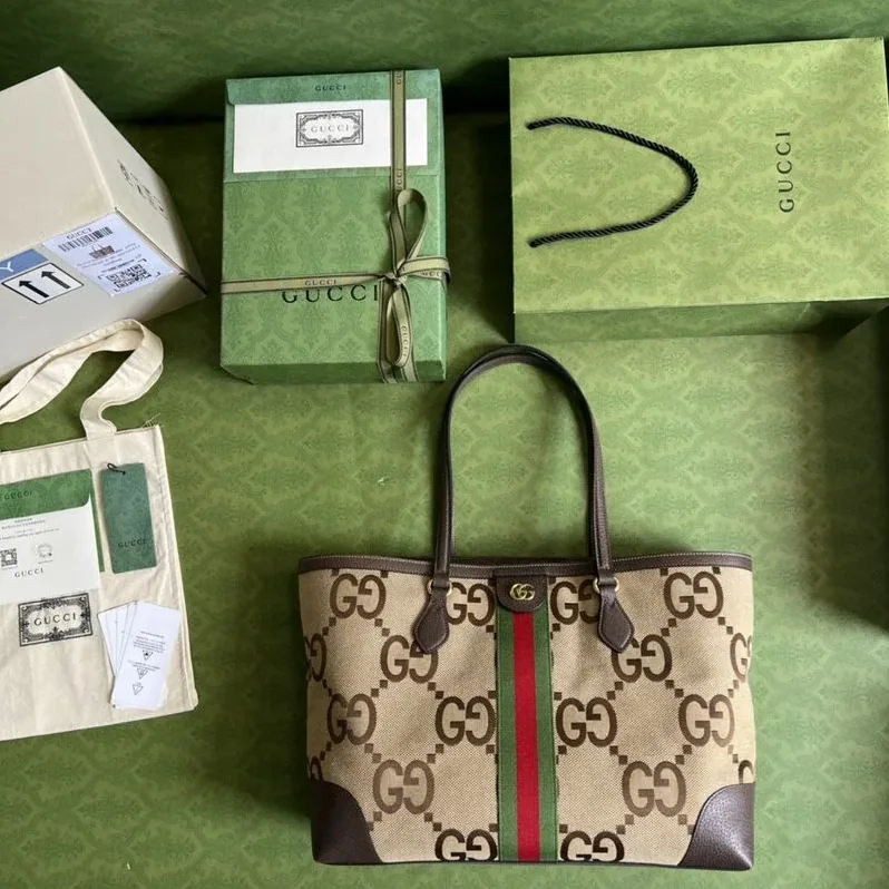 Gucci Ophidia Jumbo GG Medium Tote Bag in Camel/ Ebony Jumbo Canvas Gucci Ophidia Jumbo GG Medium Tote Bag in Camel/ Ebony Jumbo Canvas
