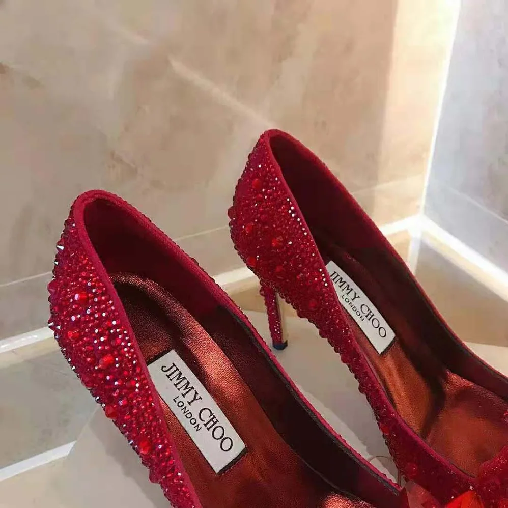 Jimmy Choo Alia Red Crystal Covered Pointy Toe Pumps for Women Jimmy Choo Alia Red Crystal Covered Pointy Toe Pumps for Women