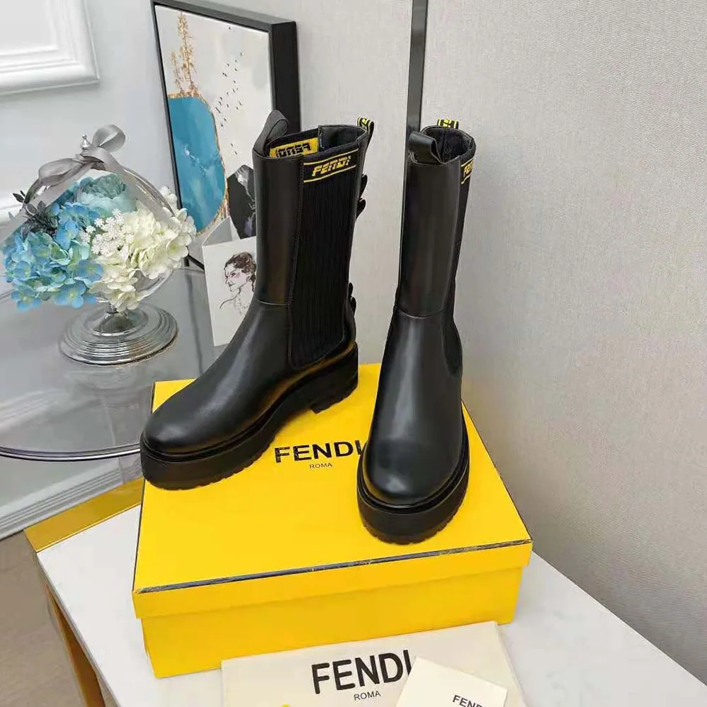 Fendi Promenades Black Leather Biker Boots for Women