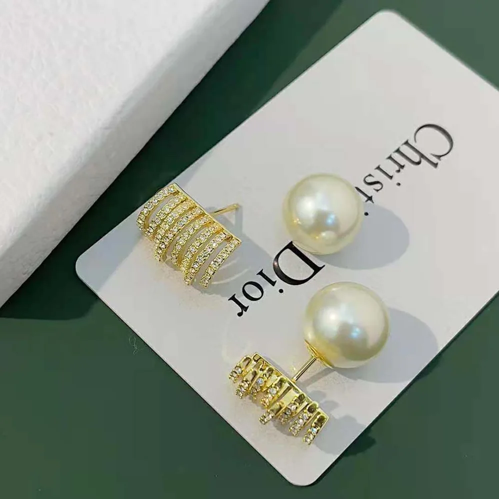 Dior Tribales Earrings Gold-Finish Metal with White Resin Pearls and White Crystals for Women Dior Tribales Earrings Gold-Finish Metal with White Resin Pearls and White Crystals for Women