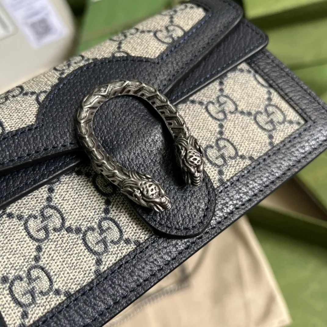 Gucci Dionysus Mini Shoulder Bag / Beige/ Blue GG Supreme Canvas Silver Hardware Gucci Dionysus Mini Shoulder Bag / Beige/ Blue GG Supreme Canvas Silver Hardware