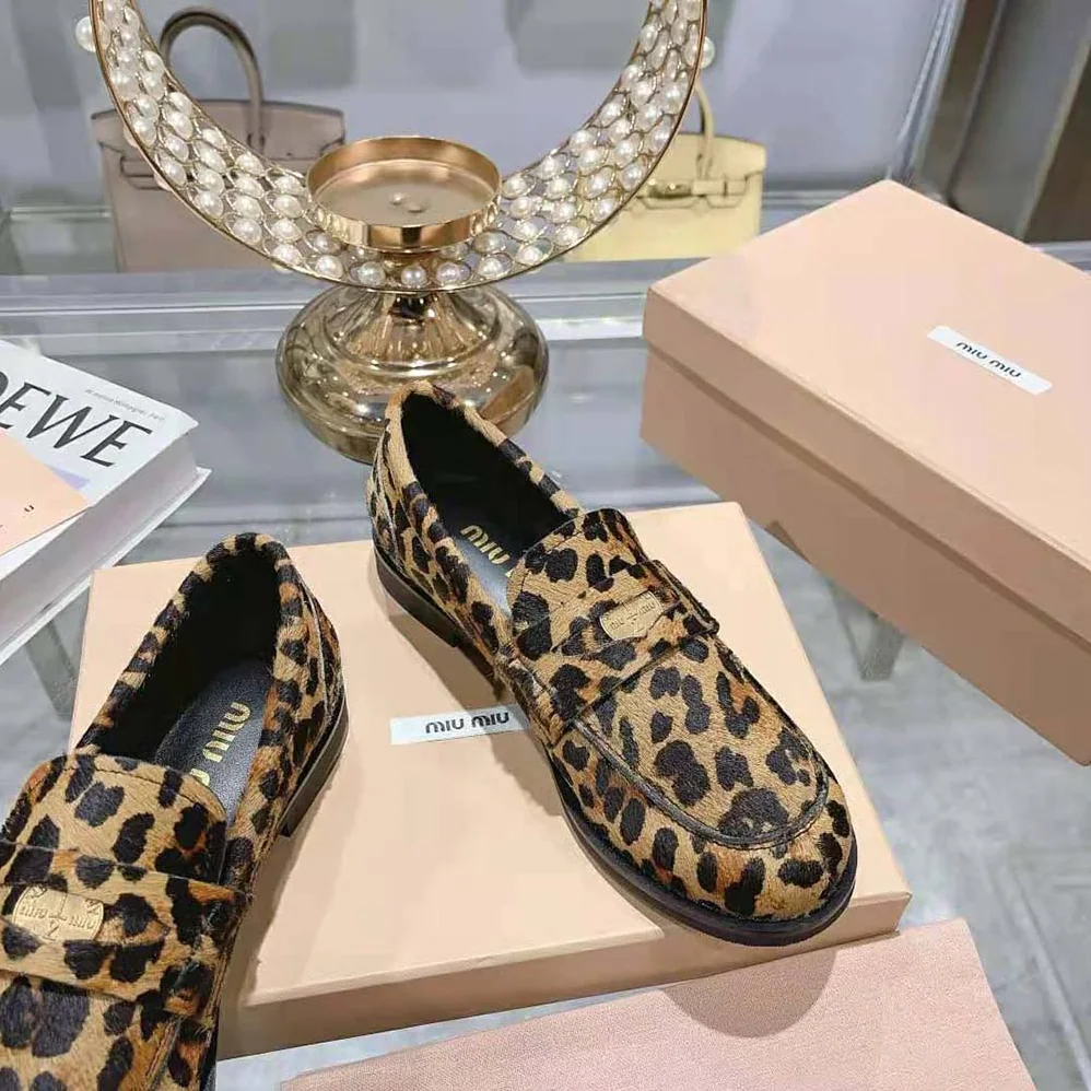 Miu Miu Leopard-print Calf Hair for Women in effect Loafers