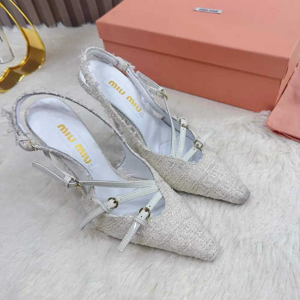 Miu Miu Fabric Slingbacks with Straps for Women in White Miu Miu Fabric Slingbacks with Straps for Women in White