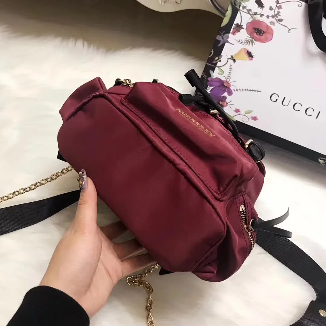 Burberry Medium Rucksack in Technical Nylon and Leather in Maroon