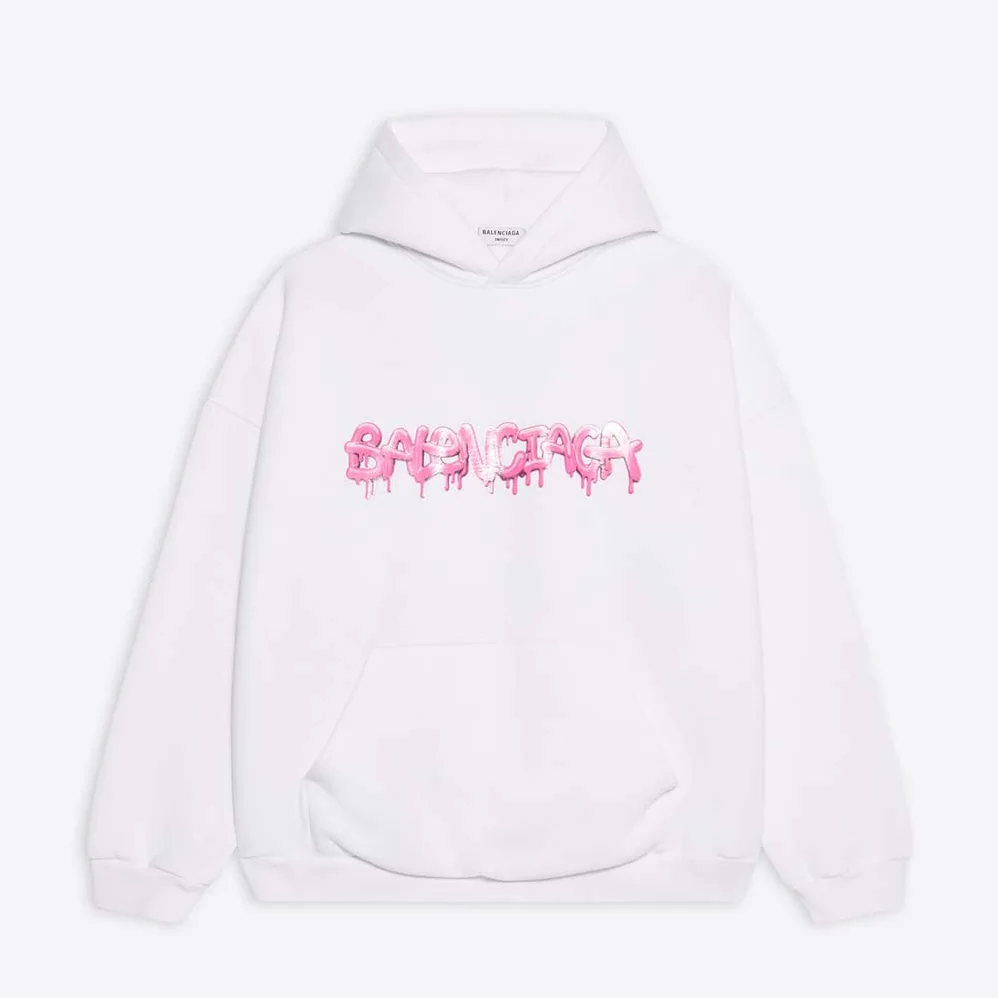Balenciaga Slime Hoodie Wide Fit in White and Pink Heavy Fleece for Women