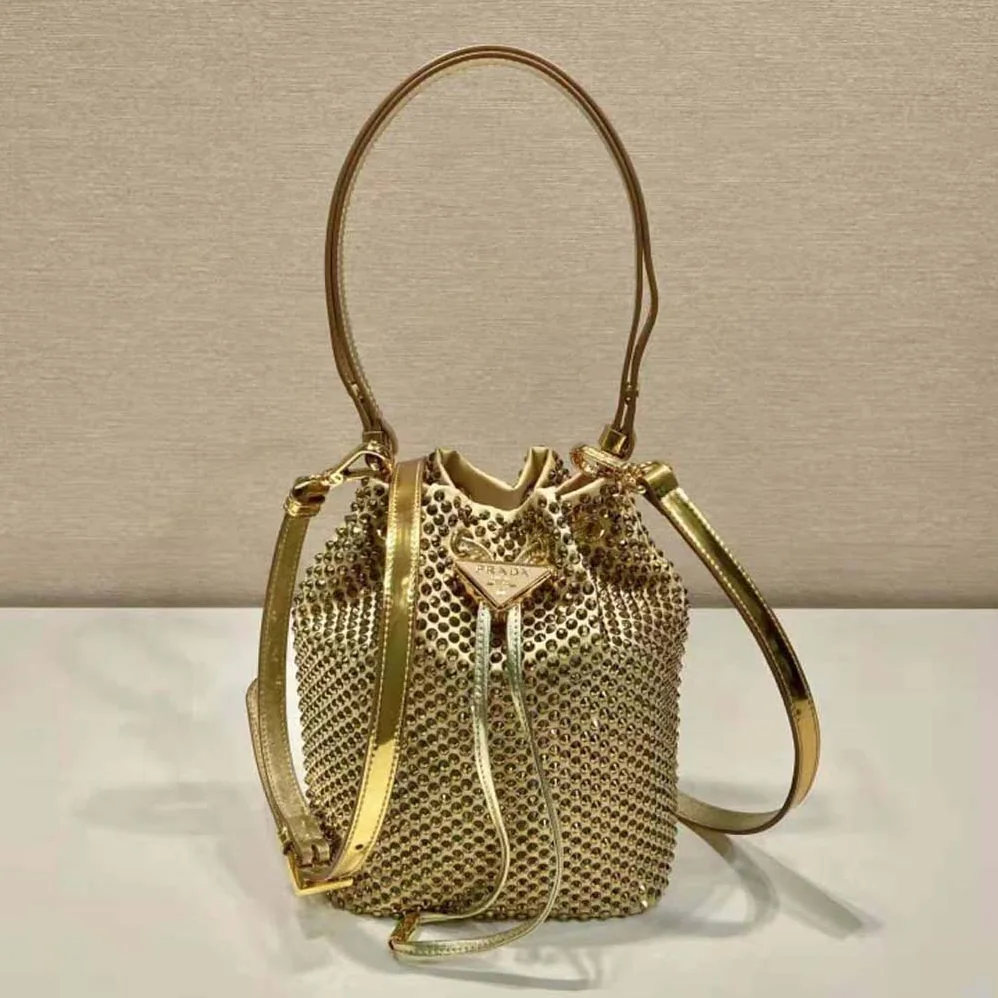 Prada Satin Mini-Bag with Crystals for Women in Gold Prada Satin Mini-Bag with Crystals for Women in Gold