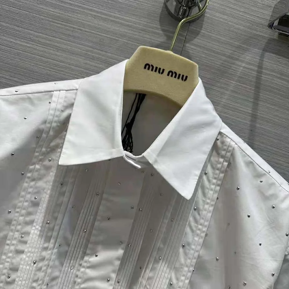 Miu Miu Poplin Shirt with Embroidered Logo for Women in White Miu Miu Poplin Shirt with Embroidered Logo for Women in White