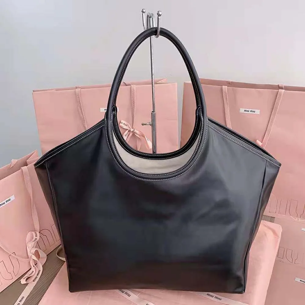 Miu Miu IVY Leather Bag with Leather Lettering Logo for Women in Black