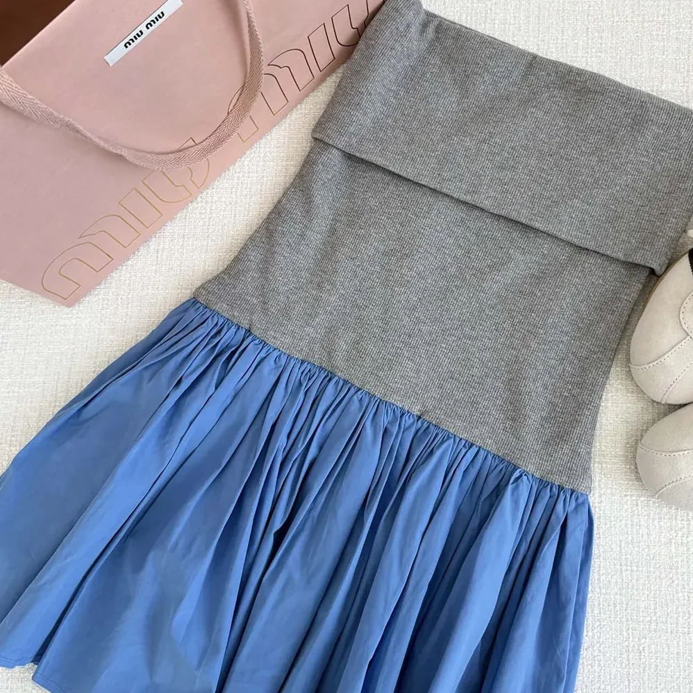 Miu Miu Poplin and Jersey Miniskirt for Women in Blue Miu Miu Poplin and Jersey Miniskirt for Women in Blue