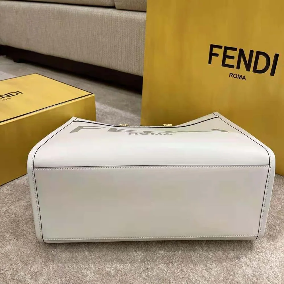 Fendi Sunshine Shopper Leather Shopper for Women in White