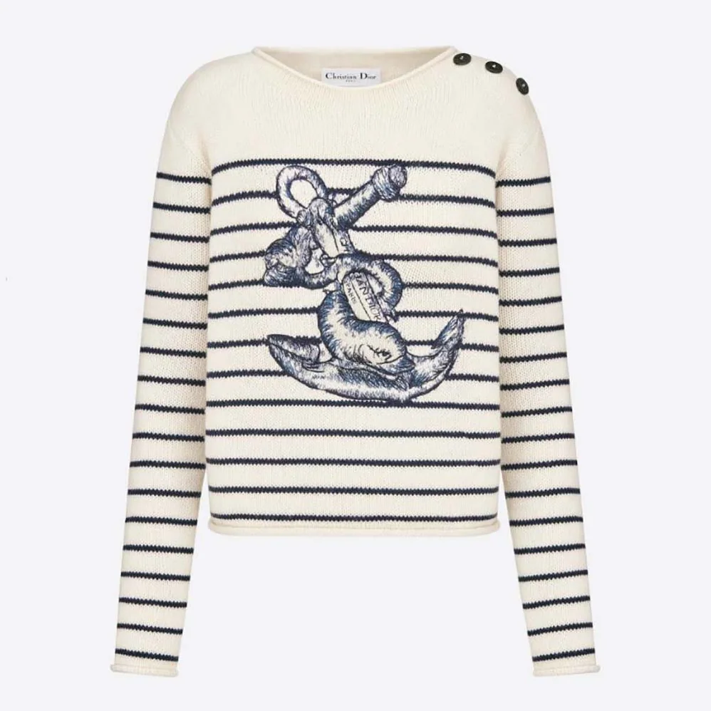 Dior Mariniere Embroidered Sweater Ecru Cashmere Knit for Women Dior Mariniere Embroidered Sweater Ecru Cashmere Knit for Women