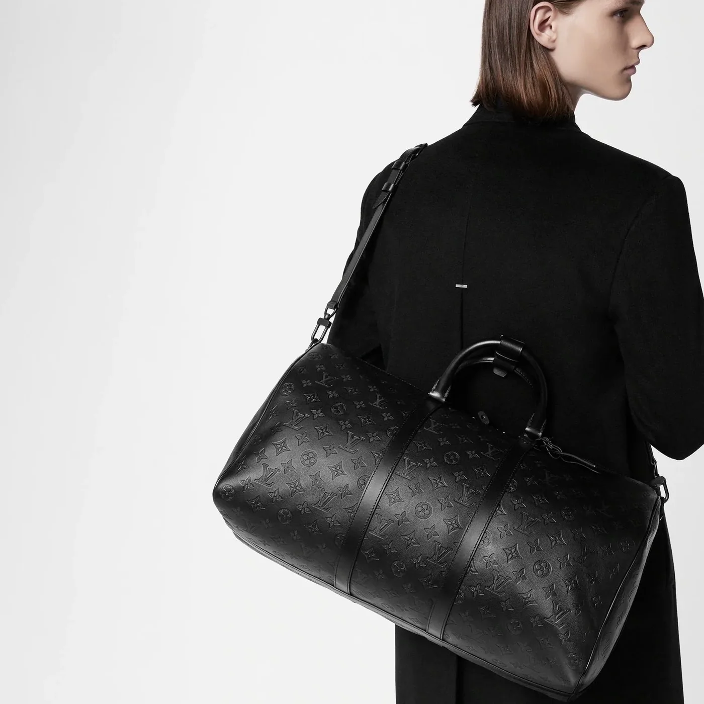 Louis Vuitton Keepall Bandouliere 50 Travel Bag / Black Monogram Shadow Matte Black Hardware Louis Vuitton Keepall Bandouliere 50 Travel Bag / Black Monogram Shadow Matte Black Hardware