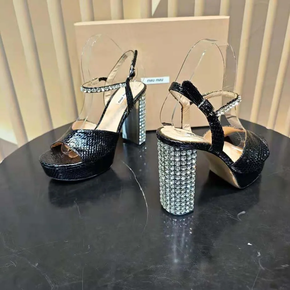 Miu Miu Lizard-print Leather Platform Sandals for Women in Black
