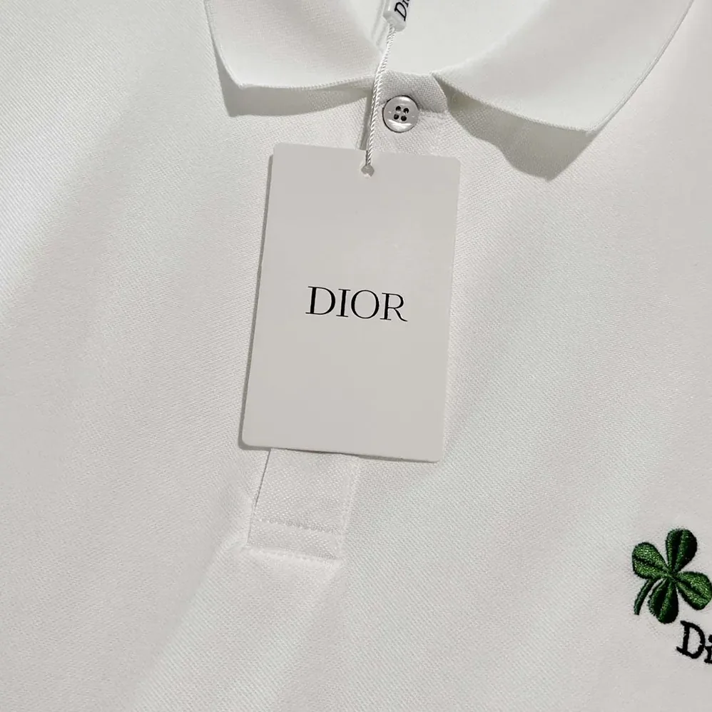Dior Polo Shirt with Dior Clover Embroidery White Cotton Piqué for Men Dior Polo Shirt with Dior Clover Embroidery White Cotton Piqué for Men