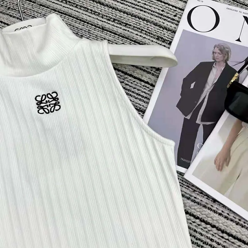 Loewe High Neck Top in Cotton Blend for Women in White Loewe High Neck Top in Cotton Blend for Women in White